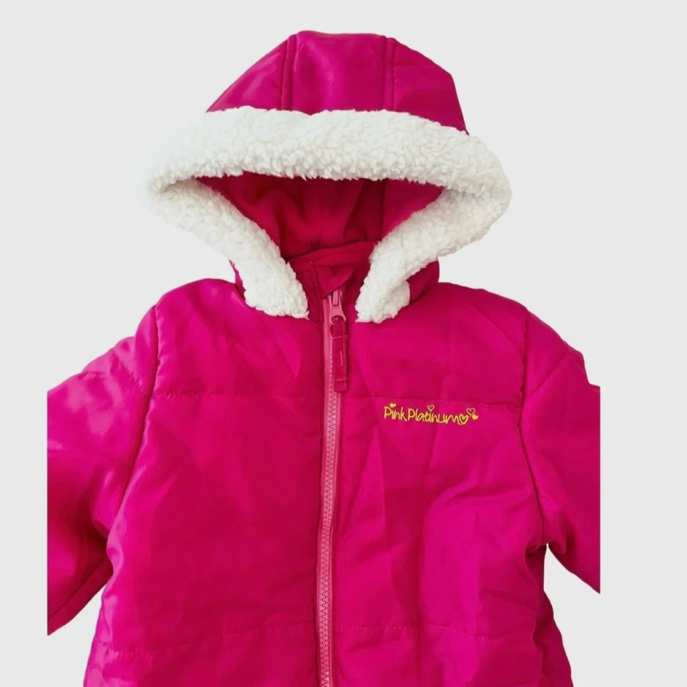 Pink Platinum Baby Girls One Piece Fleece Snowsuit in Pink - Size 12-18 Months - Picture 5 of 8